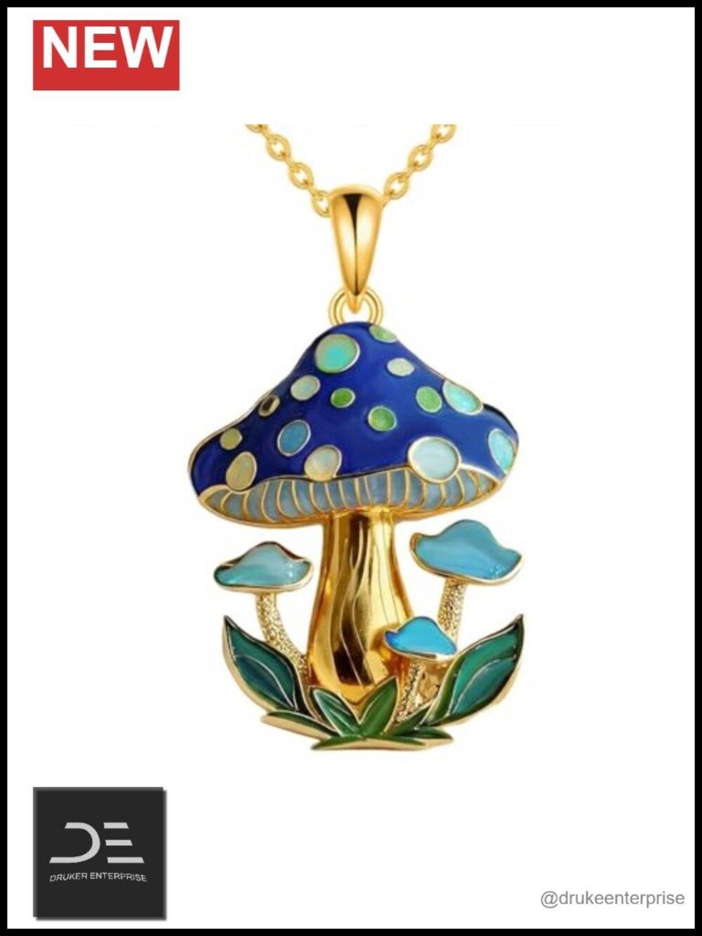 925 Sterling Silver Mushroom Pendant Necklace White Gold Plated Jewelry Gift